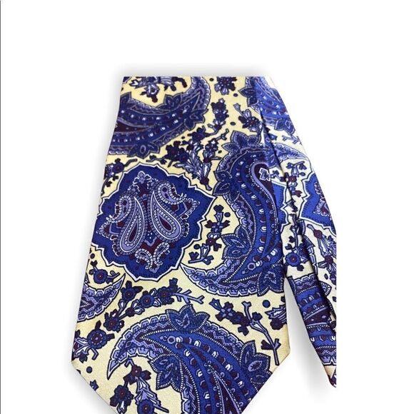 John Weitz 100% silk tie yellow with blue paisley pattern - Picture 7 of 8